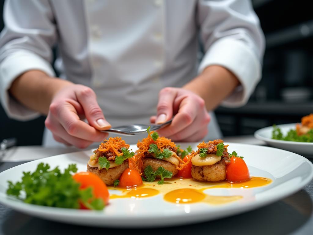 Chef sedang menyediakan hidangan fusion kreatif