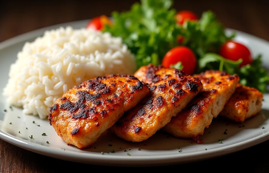 Set ayam bakar halal dengan nasi dan sayuran