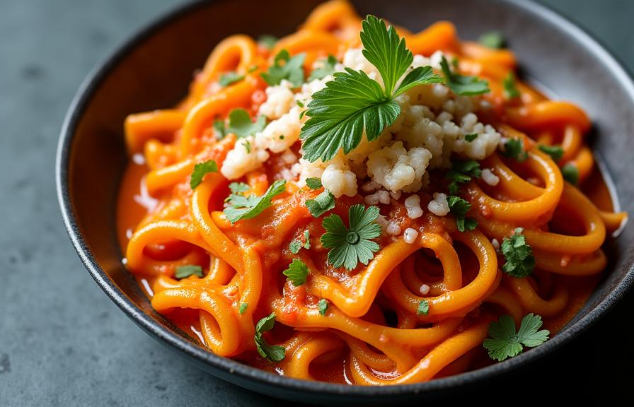 Pasta laksa fusion dengan makanan laut