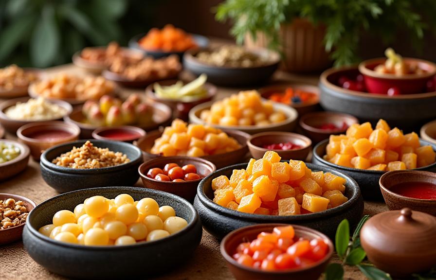 Hidangan Hari Melayu dengan kuih dan masakan tradisional