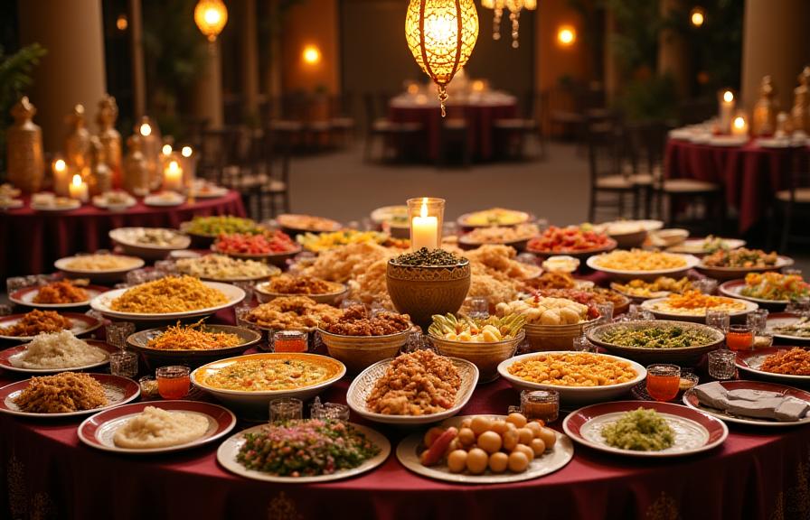 Meja buffet berbuka puasa dengan hidangan Ramadan