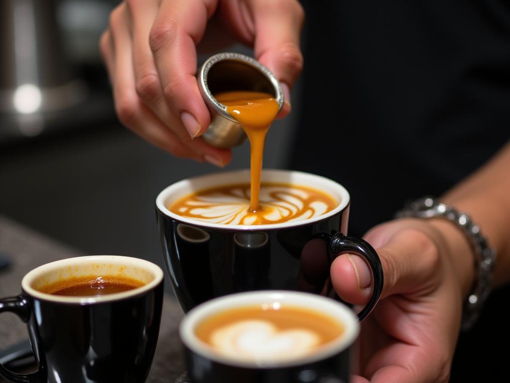 Persediaan kopi dan teh tradisional dengan teknik tarik